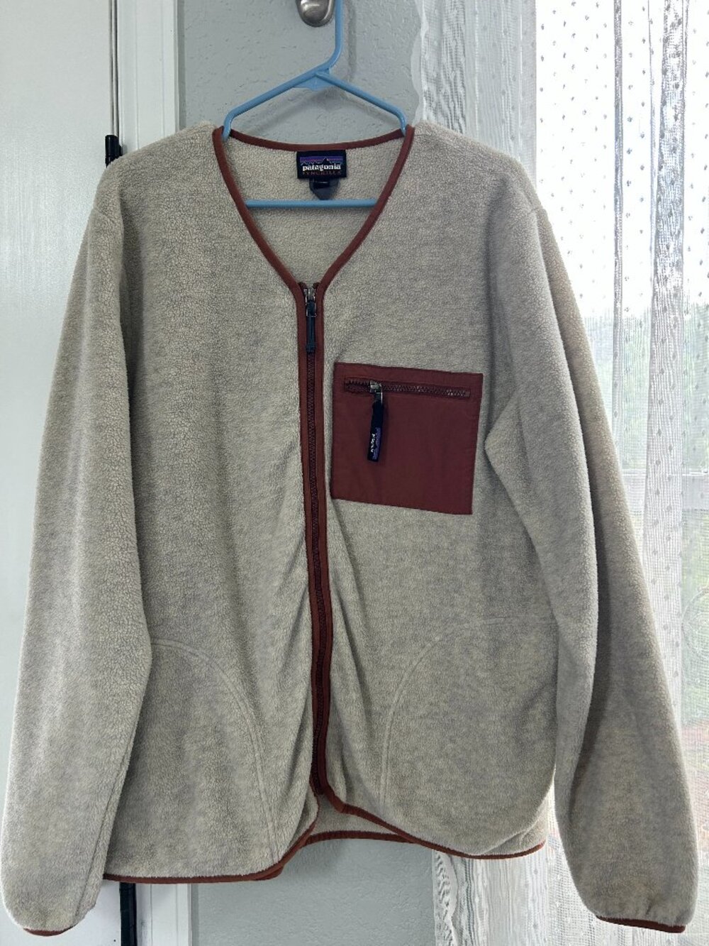 Patagonia Synchilla Cardigan Fleece Unisex L XL Oatmeal Brown Full Zip Jacket